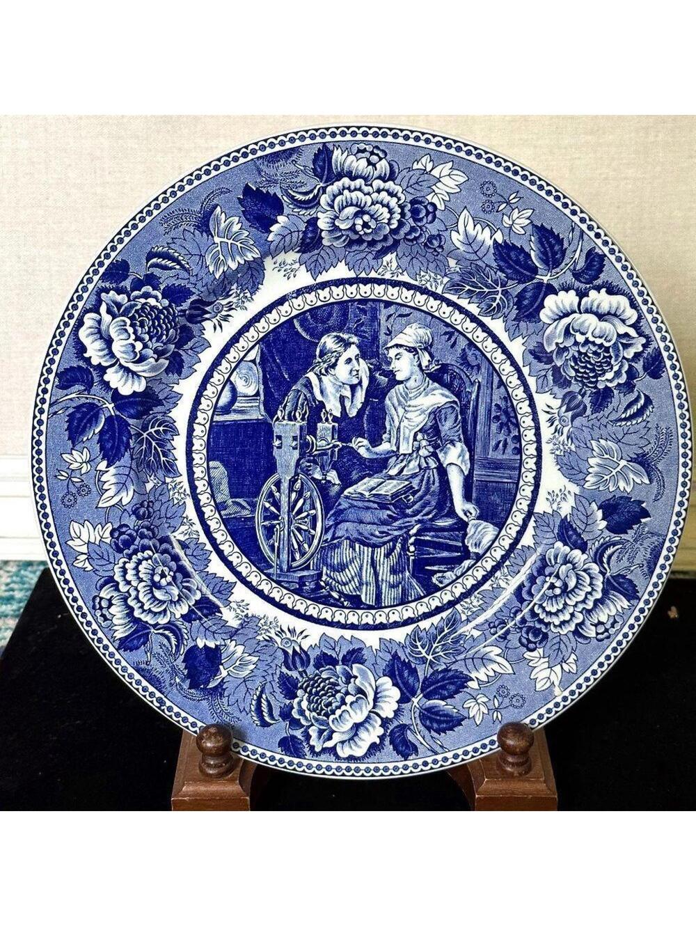 Vintage Old English Staffordshire Ware Blue John & Priscilla Alden Thanksgiving